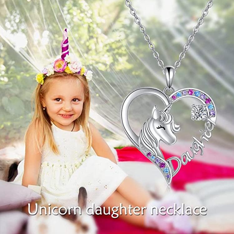 Love-shaped Unicorn Children's Pendant Necklace Female Cartoon Animal Rainbow Horse Ornament Gift