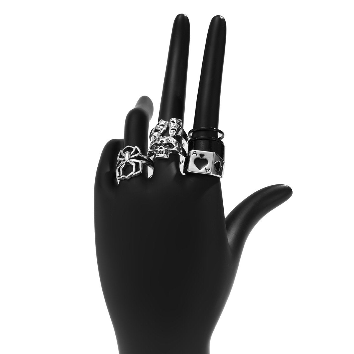 Jewelry Personality Dark Skull Mask Hollow Ring Set Hip Hop Geometric Spider Hand Jewelry Female