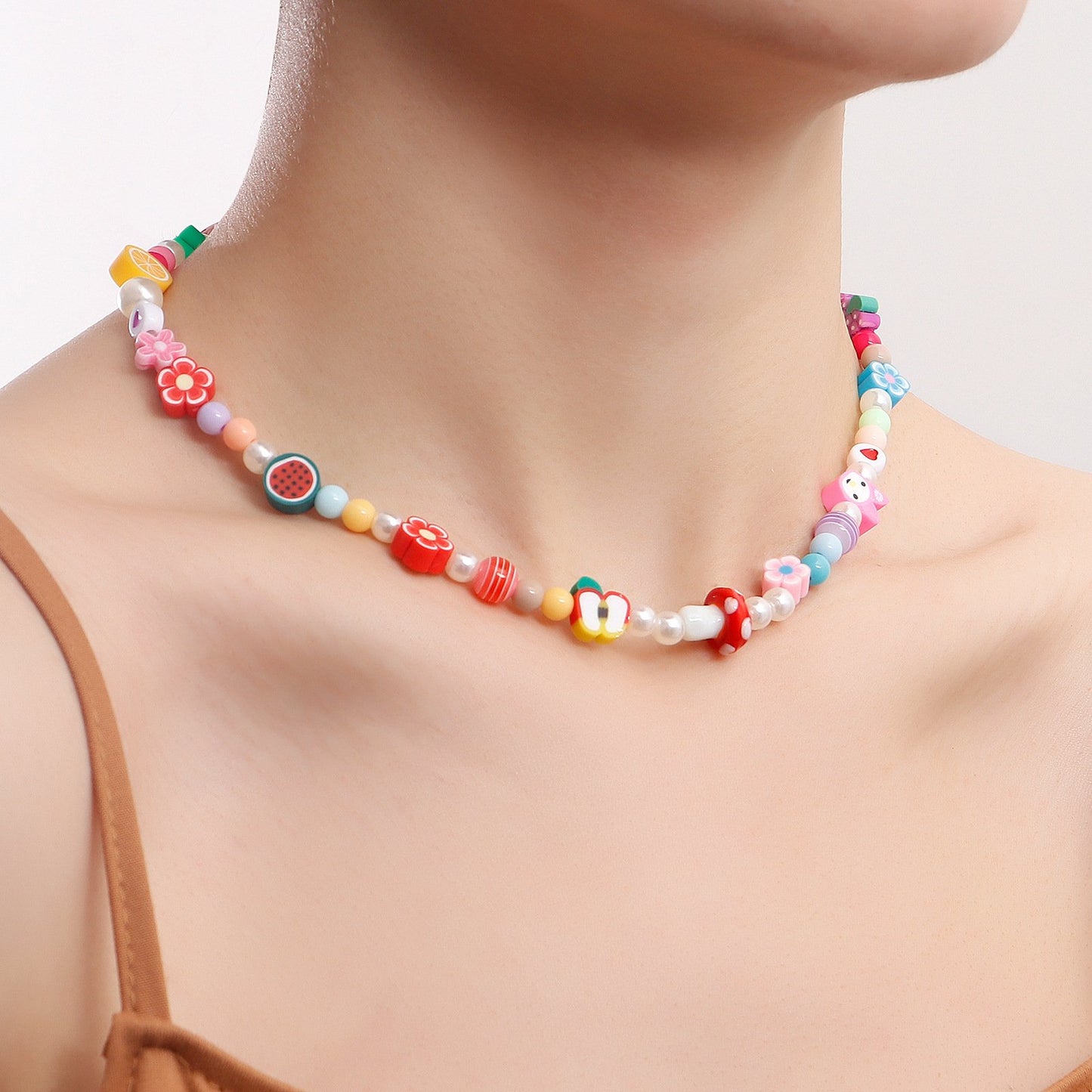 Jewelry fairy colorful soft pottery multi-element pearl necklace female Bohemian personality necklace