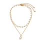 Jewelry Personality Round Pendant Thin Chain Necklace Simple Temperament Imitation Pearl Double Layer Necklace Female