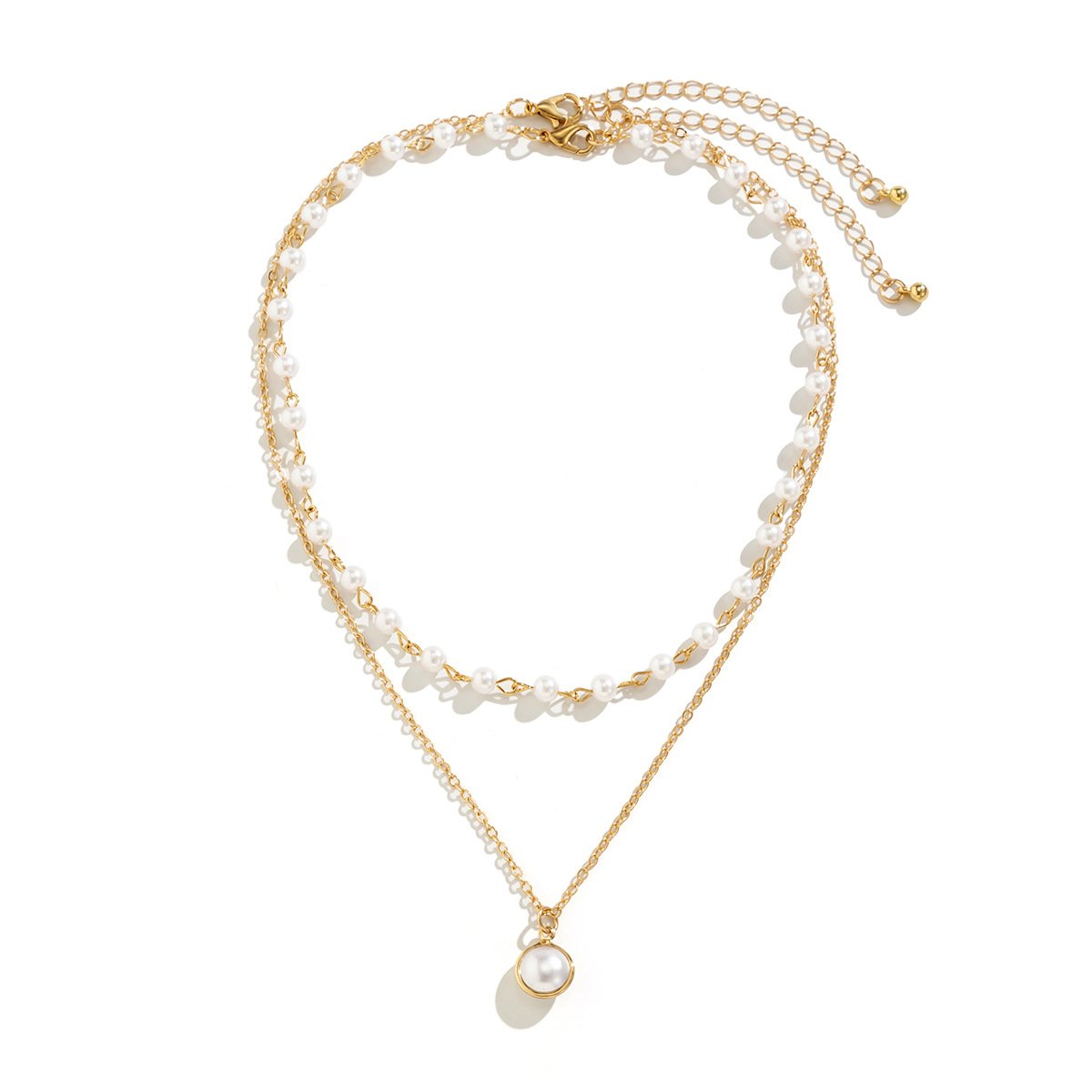 Jewelry Personality Round Pendant Thin Chain Necklace Simple Temperament Imitation Pearl Double Layer Necklace Female