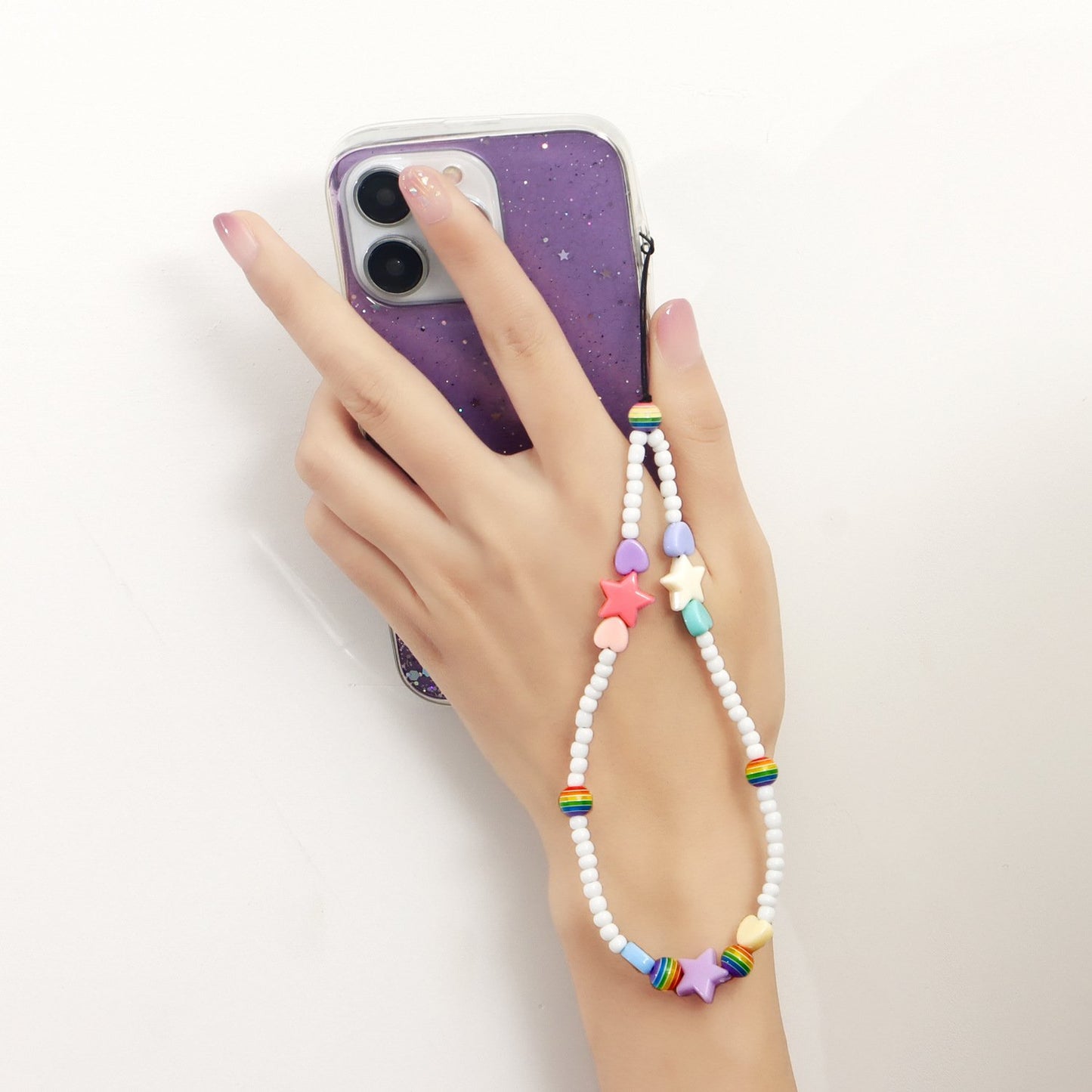 Jewelry multi-element five-pointed star white rice beads mobile phone beaded pendant ins bag pendant