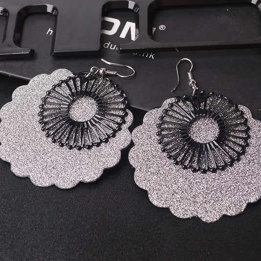 Trendy Retro Personality Hollow Ferris Wheel Versatile Frosted Earrings Accessories Direct Supply