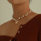 Jewelry Fashion Embossed Three-dimensional Butterfly Necklace Women's Short Style Pearl Geometric Single Layer Necklace