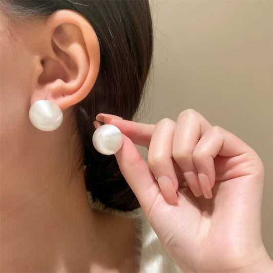 Brushed hemispherical earrings women's French light luxury niche design matte frosted round earrings ins trend