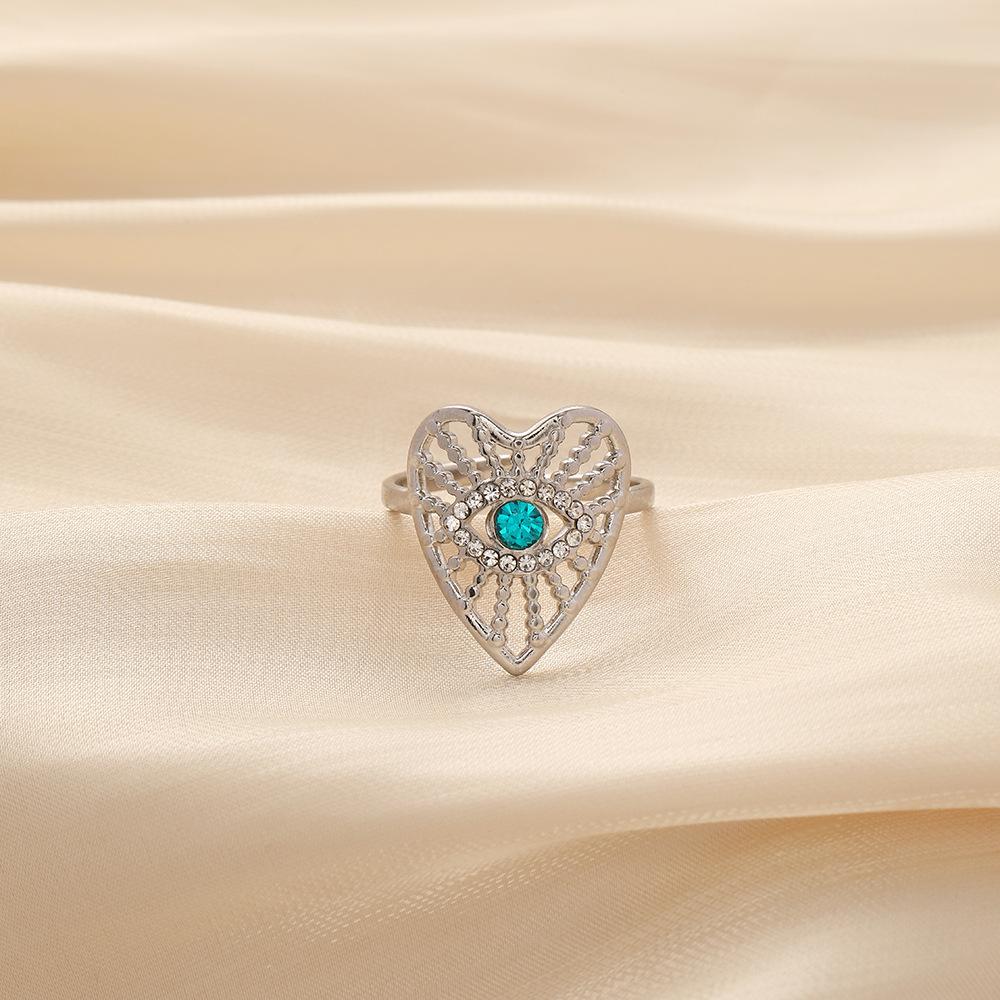 Niche Trend Stainless Steel Opening Adjustable Hollow Heart Eye Ring Versatile Fashion Jewelry