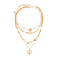 Jewelry Hip Hop Multilayer Metal Figure Pendant Necklace Vintage Sequins Imitation Pearl Clavicle Necklace
