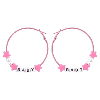 E199 Fashion Girl Earrings Pink Temperament Letters Simple Earrings Exaggerated Creative Sweet Earrings