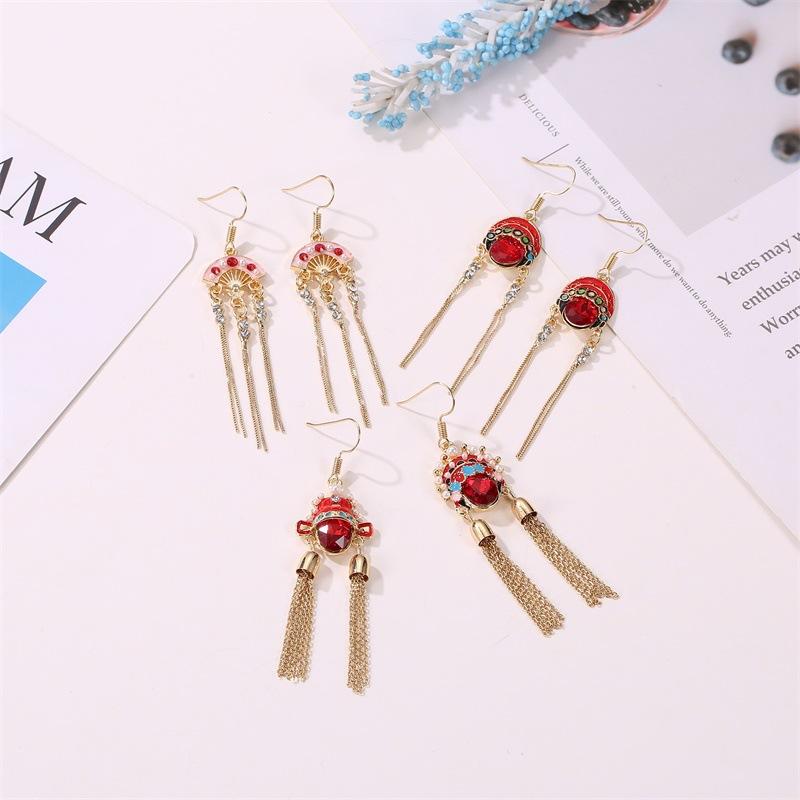 Chinese Retro Jewelry Creative Peking Opera Face Makeup Earrings Knife Ma Dan Ring Necklace Female Net Red Opera Jewelry