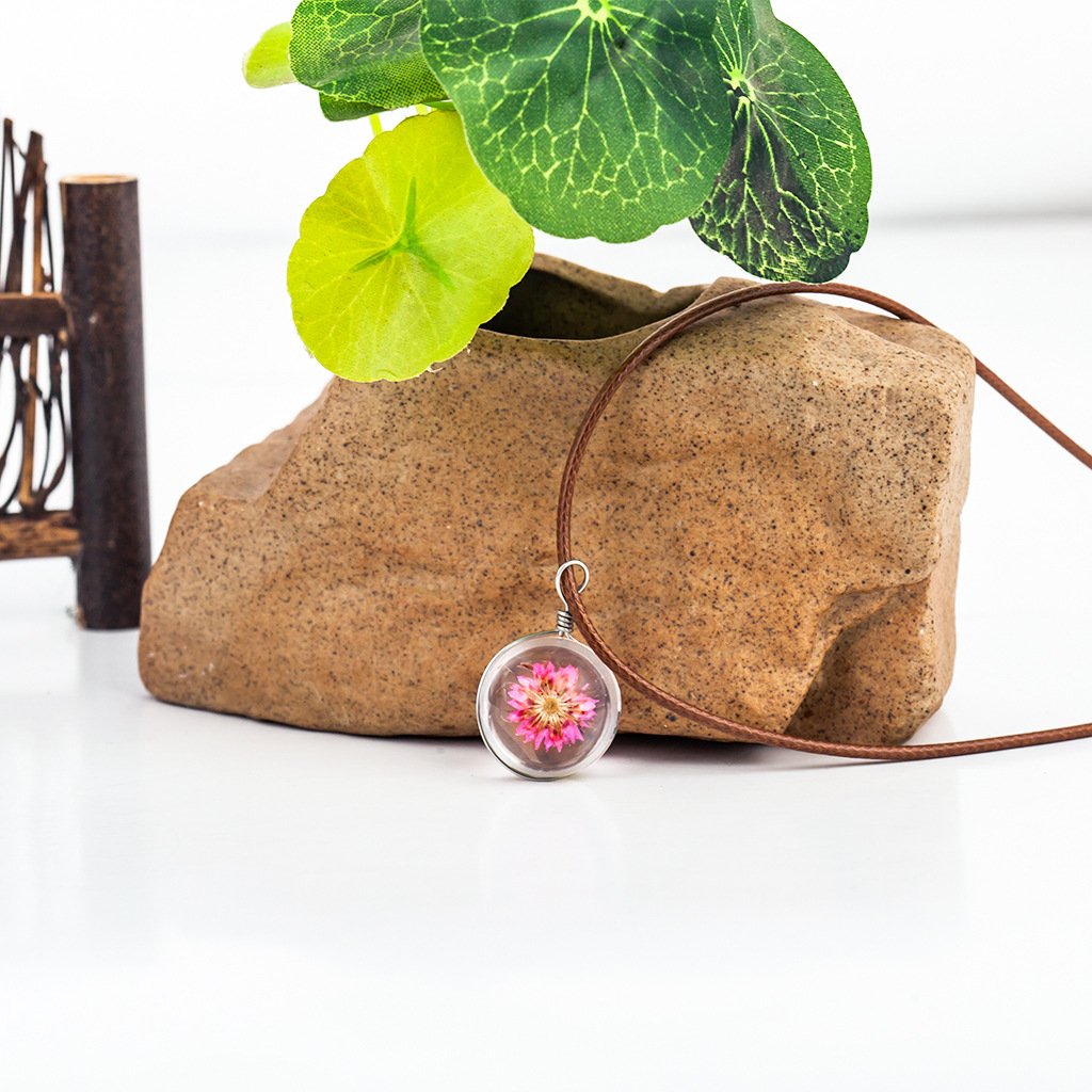 Time gem transparent crystal ball herbarium necklace dandelion dried flower pendant clavicle chain