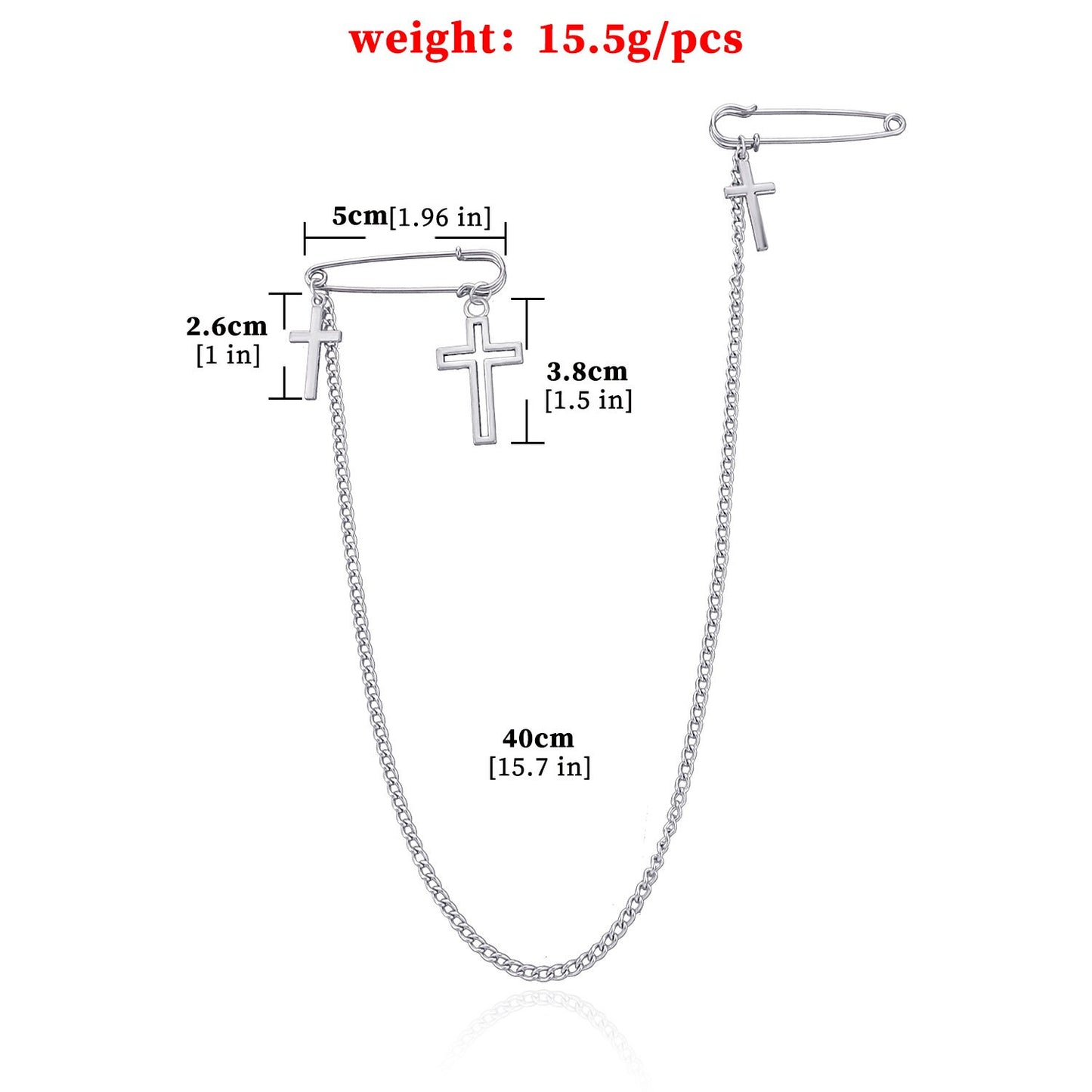 Jewelry Simple Cross Pendant Chain Brooch Men's and Women's Trendy Style Retro Personality Gender Pin Accessories