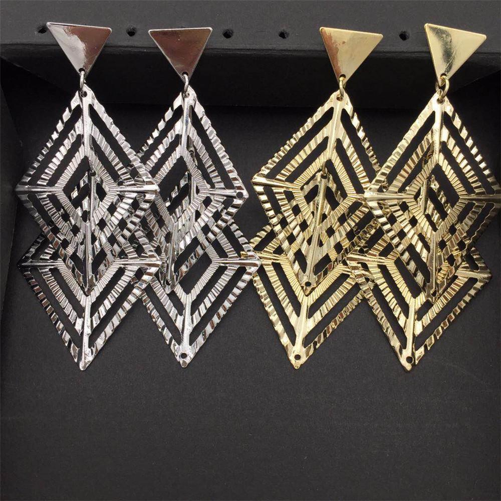 Geometric Hollow Earrings Women's Multi-level Rhombus Versatile Ripple Earrings Girls' Heart Jewelry