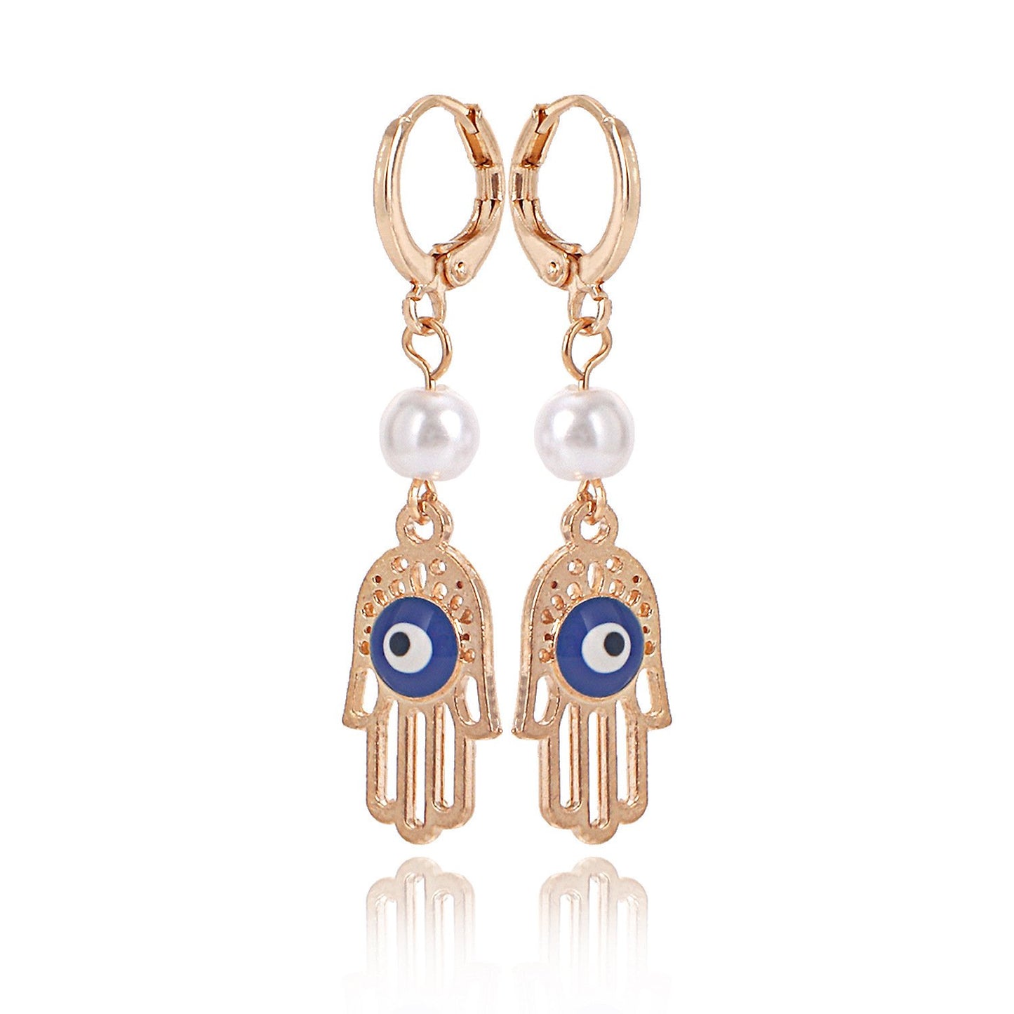 Fashion personality devil's eye palm pearl earrings women's hot style popular creative earrings
