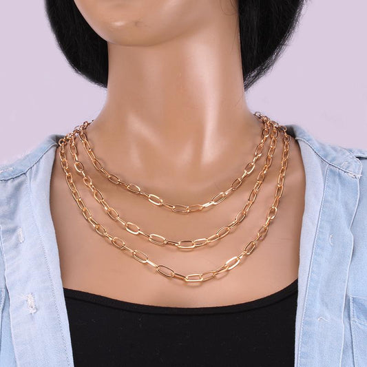 Jewelry Punk Fashion Trend Metal Necklace Stage Performance Multilayer Chain Jewelry