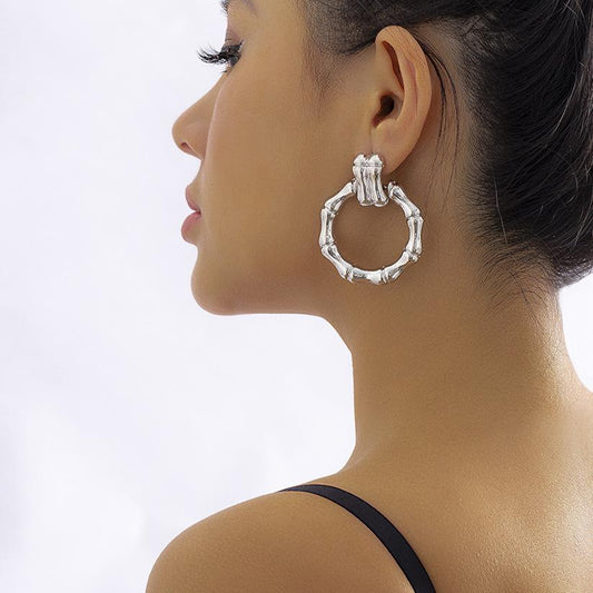 Jewelry Hip Hop Simple Round Bamboo Earrings Female Personality Versatile Geometric Metal Earrings