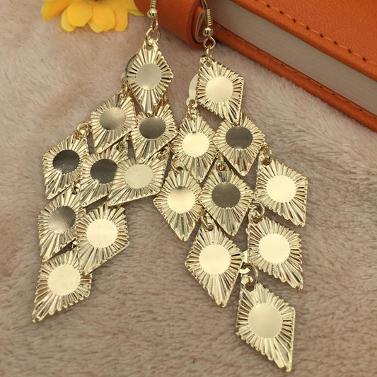 Long Rhombus Sequin Earrings Fashion Metal Earrings Women Jewelry