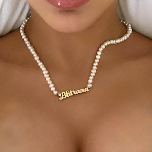 Fashion name pearl necklace temperament indifferent English name clavicle chain accessories necklace