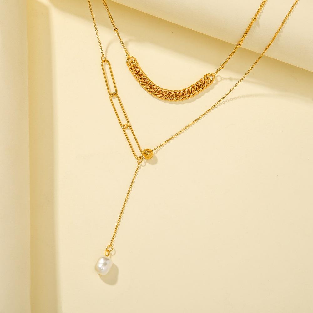Stainless Steel Light Luxury Irregular Pearl Pendant Adjustable Chain Necklace Titanium Steel Sexy Clavicle Chain Women