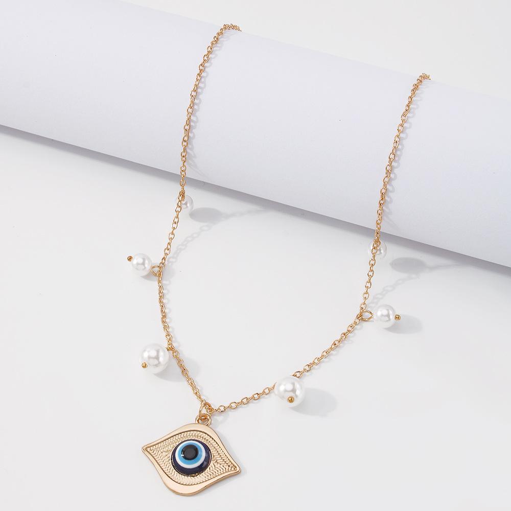 N9215 Exaggerated Necklace Devil's Eye Imitation Pearl Temperament Necklace Niche Geometric Creative Clavicle Necklace