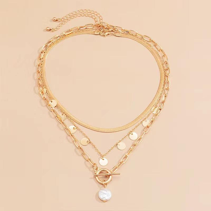 Jewelry Simple Retro Geometric Snake Bone Chain Necklace Feminine Sexy Disc OT Buckle Necklace