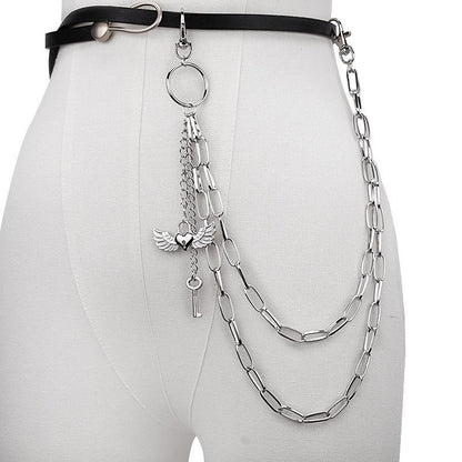 Jewelry Fashion Metal Heart Wings Pendant Pants Chain Multilayer Retro Key Body Chain