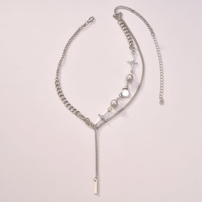 Jewelry punk trendy word tassel pendant necklace female luminous pearl diamond star pendant
