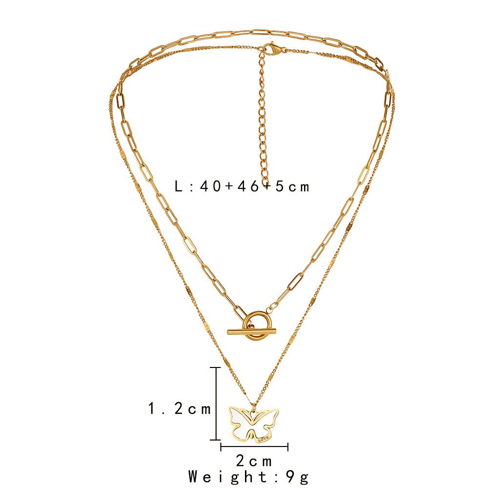 Fashion personality versatile stainless steel double shell butterfly OT buckle necklace female clavicle chain