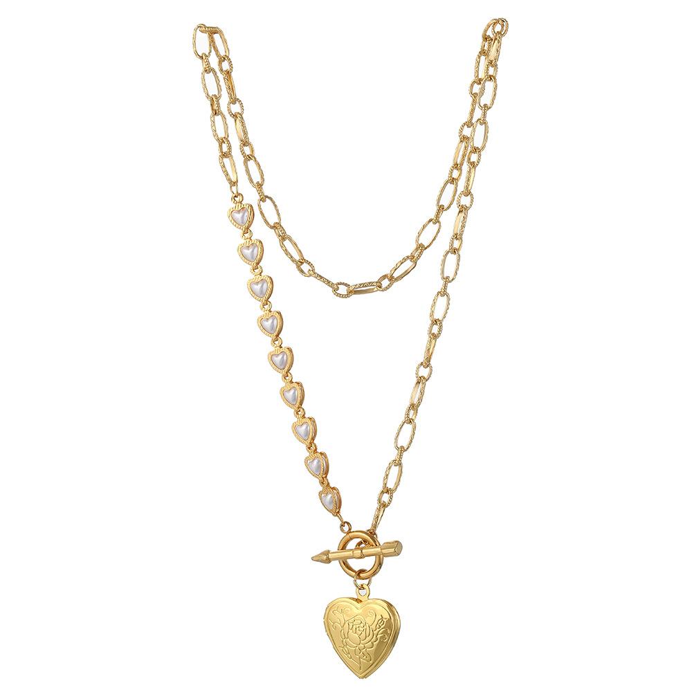 Dongdaemun Fashion Stainless Steel Chain Love Pearl Clavicle Chain Simple OT Buckle Peach Heart Box Necklace Female