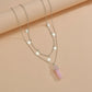 Fashion Retro Resin Hexagon Pillar Pendant Necklace Round Iron Plate Clavicle Chain Necklace Accessories