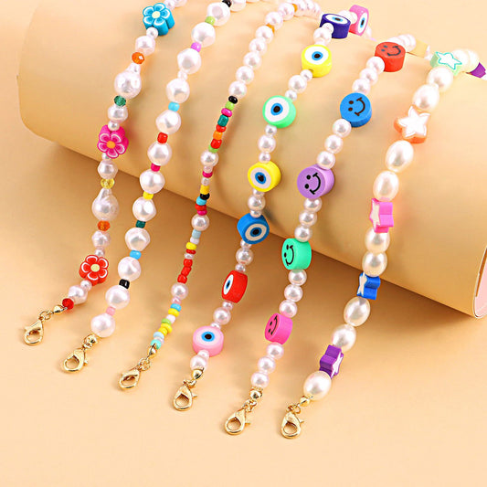 Jewelry popular pearl anklet female trend soft pottery eyes smiling face rice bead foot decoration set