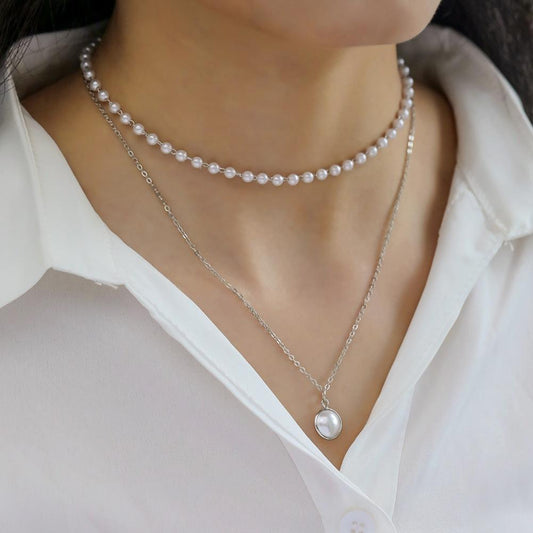 Light luxury niche simple all-match net red necklace temperament double elegant small pearl pendant