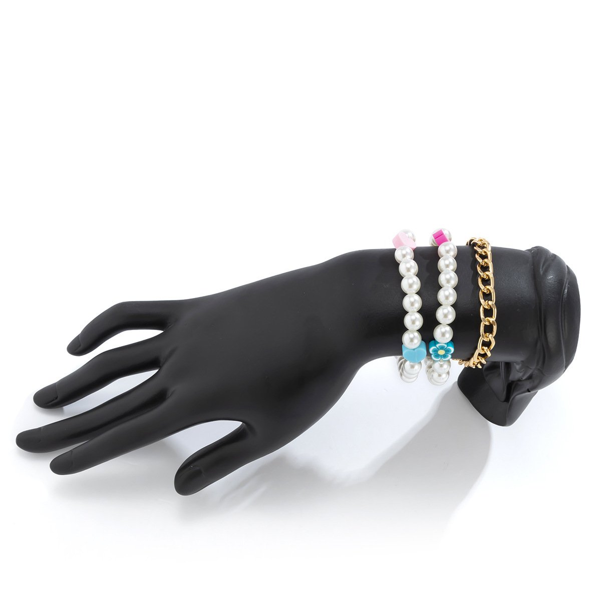 Jewelry Fashion Colorful Random Daisy Heart Bracelet Set Sweet Cool Imitation Pearl Chain Hand Ornaments