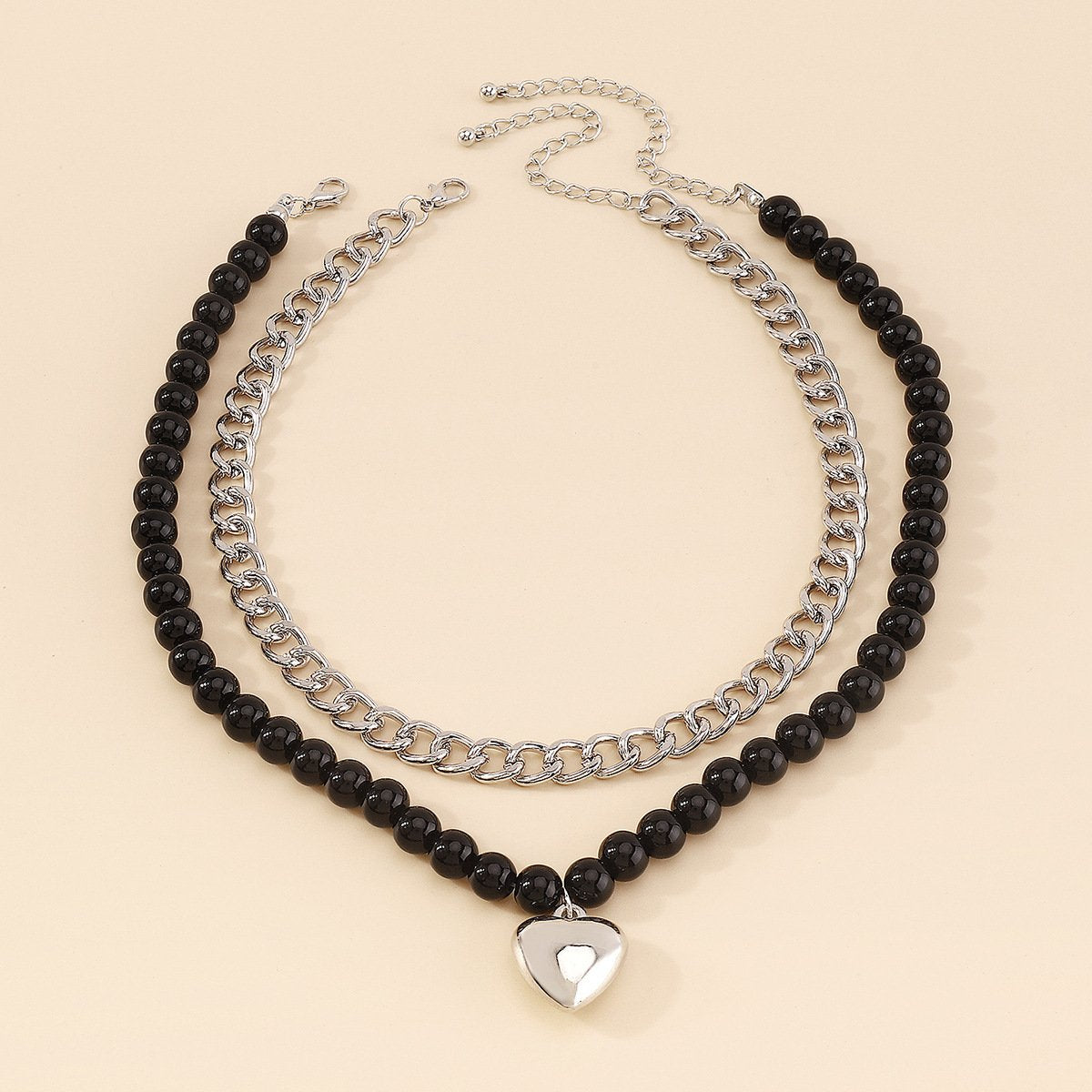 N1411 Ethnic Exaggerated Beaded Chain Necklace Heart Love Sweet Cool Multi-Layered Necklace Niche Necklace