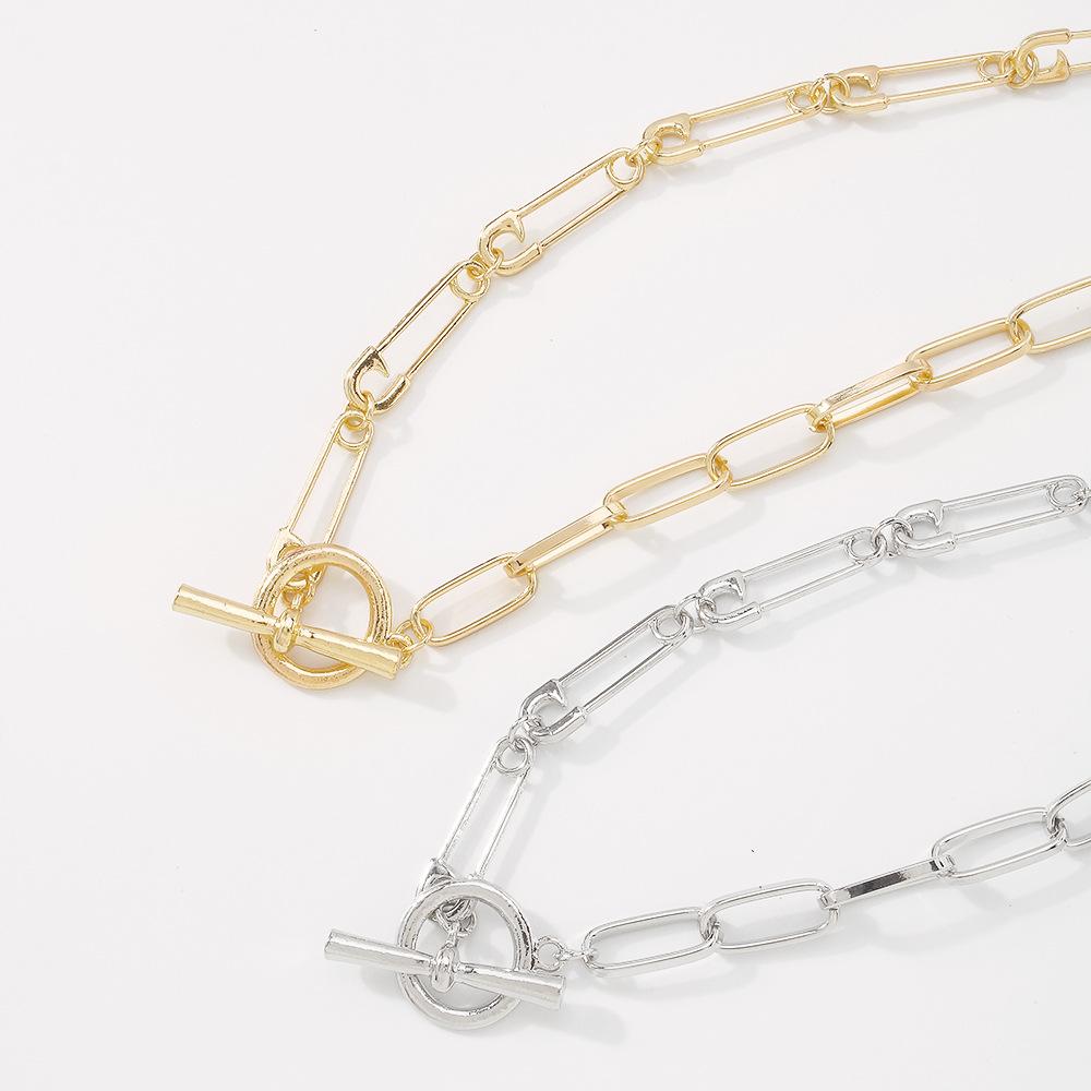 N8985 Personality OT Buckle Necklace Metal Texture Simple Single-layer Necklace Geometric Small Street Style Necklace Women