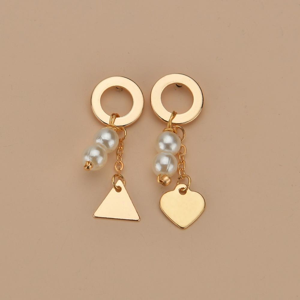 Small Fresh Imitation Pearl Earrings Fashion Iron Triangular Peach Heart Asymmetrical Stud Earrings Accessories