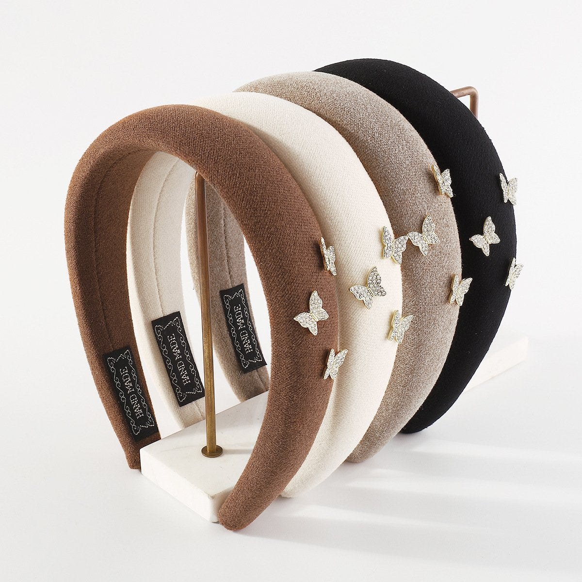 F561 Solid Color Retro Fashion Headband Thick Sponge High Skull Top Butterfly French Elegant Rhinestone Headband Female