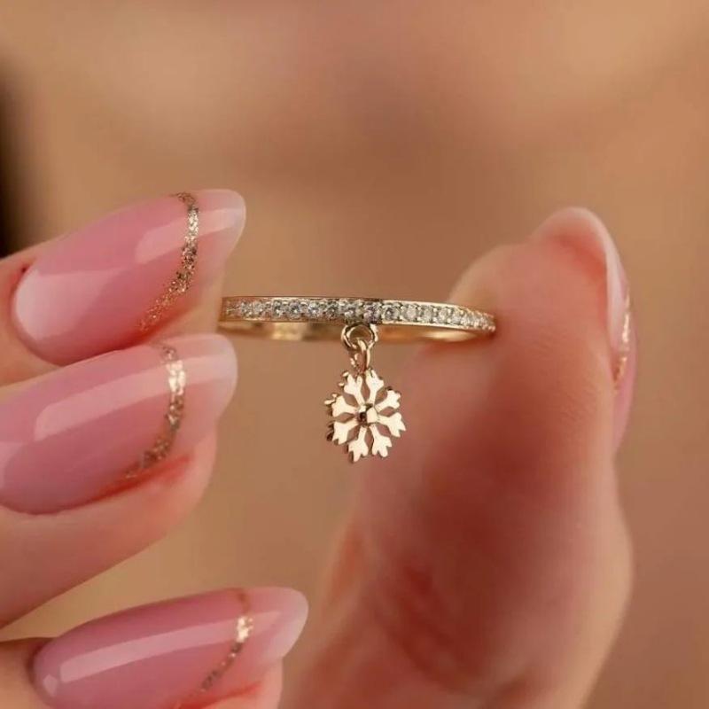 Simple copper inlaid zircon snowflake ring ins creative personality index finger ring sweet jewelry female