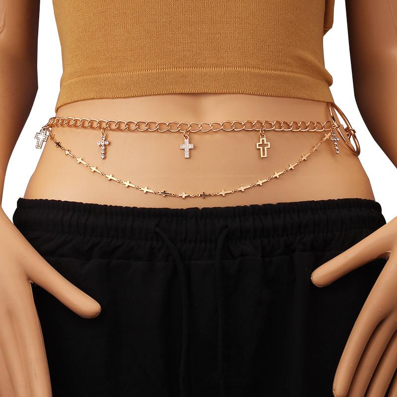 Jewelry Fashion Body Chain Women Sexy Beach Bikini Diamond Cross Waist Chain