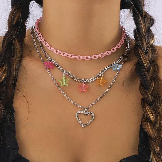 Jewelry Spice Girl Chain Heart Shaped Necklace Female Random Color Star Tassel Set Necklace