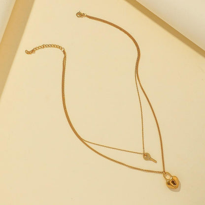 Personalized Stainless Steel Lock Key Pendant Fashion Street Hip Hop Gold Plated Love Lock Necklace