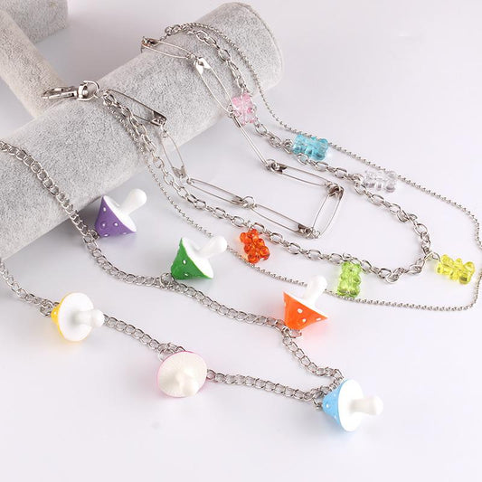 Candy-colored resin bear waist chain street shooting hip-hop trend acrylic mushroom pendant pants chain