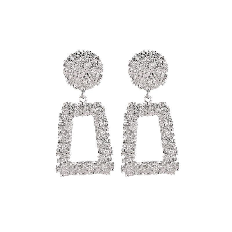 Exaggerated Atmospheric Matte Trendy Geometric Earrings Creative Personality Embossed Trapezoidal Long Metal Earrings