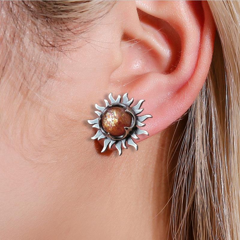 Jewelry Bohemian Sun Moon Earrings Female Retro Moonstone Sun Moon Earrings