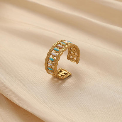 Classic geometric atmosphere women's stainless steel creative opening retro hollow adjustable ring