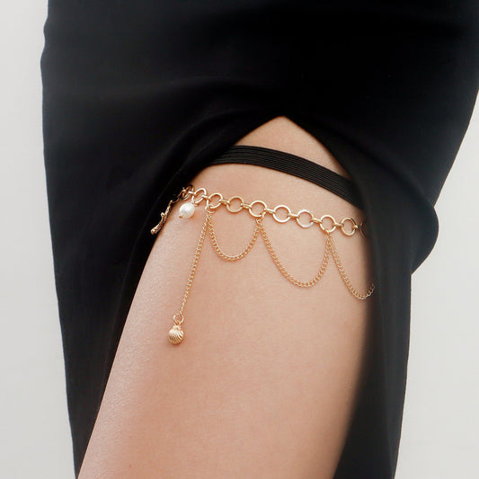 Jewelry beach starfish shell pendant freshwater pearl elastic band leg chain female legchain