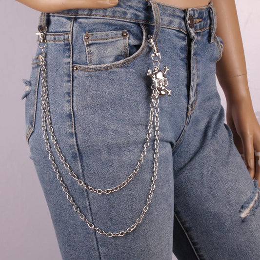 Alternative skull accessories metal pants chain big ghost head dark hip-hop personality trend waist chain