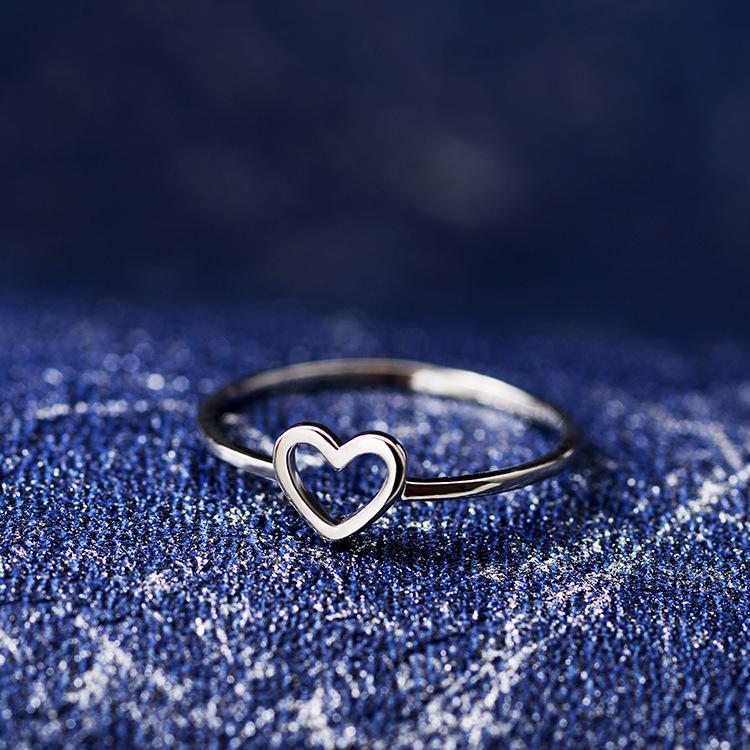 Simple hollow love peach heart heart-shaped ring 925 logo copper jewelry electroplated silver ring