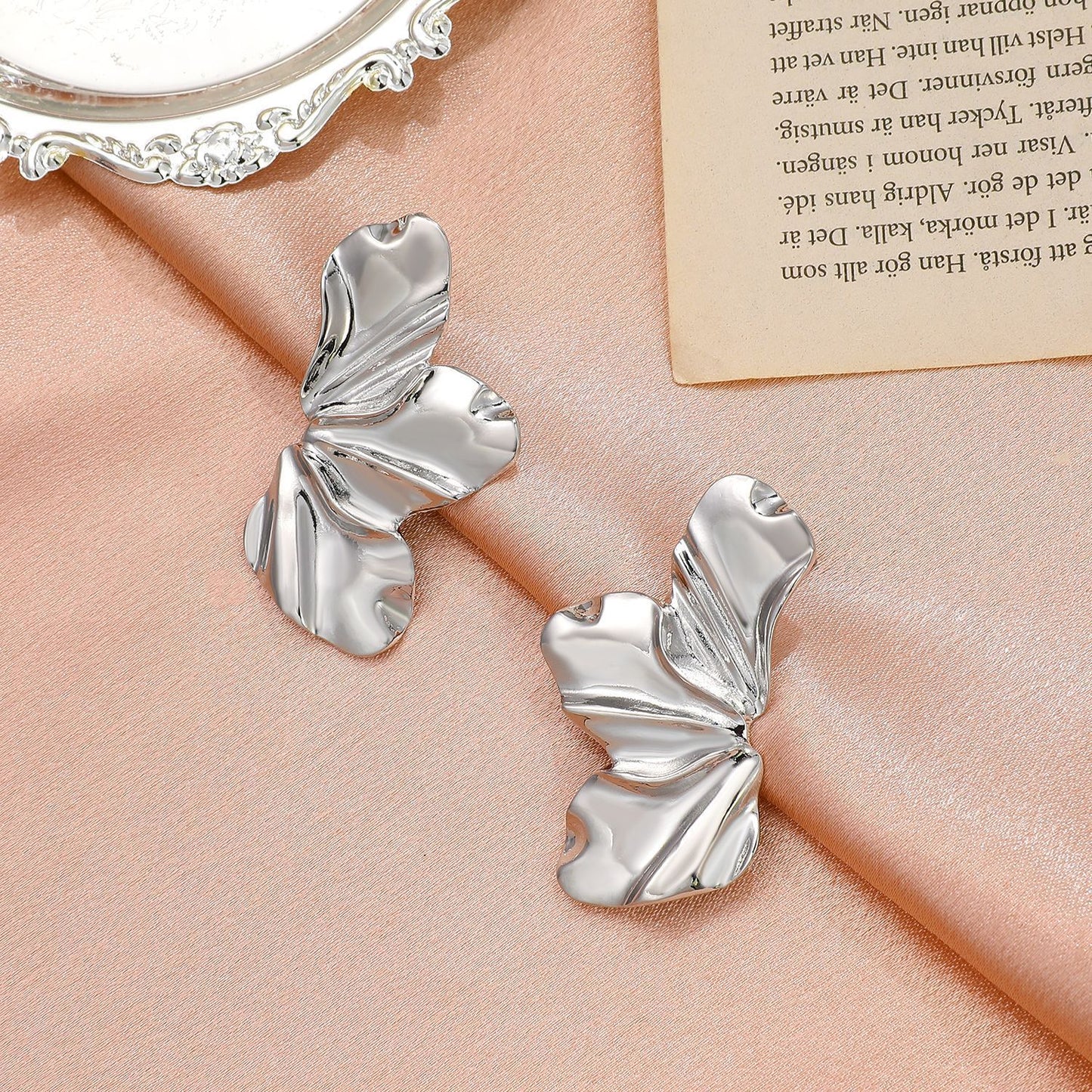 Retro exaggerated golden flower earrings simple temperament matte irregular petal earrings fashion earrings for women