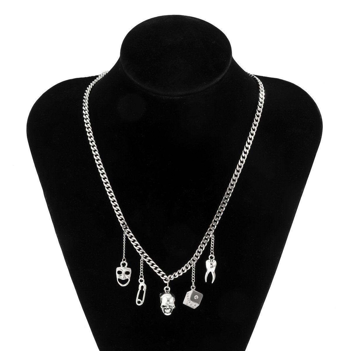 Jewelry Personality Skull Multi-Punk Tassel Pendant Necklace Brooch Dice Geometric Necklace Female