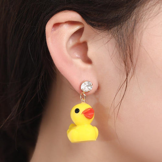 Personality Creative Ear Jewelry Cute Cartoon Little Yellow Duck Women's Pendant Ear Stud Earrings